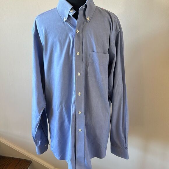 Brooks Bothers blue/white fine houndstooth cotton button down shirt. 15 1/2 - 35 - Picture 1 of 5